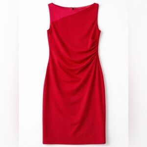 TAHARI Rosa Ruched Slimming Sheath Dress | Red & Pink / Strawberry Shake | NWT